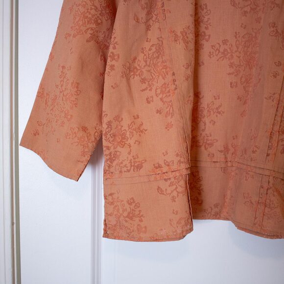 Burnt Peach Burnout Blouse Floral 3/4 Sleeve Sheer Layering Top XL | Soft Autumn - Picture 7 of 8